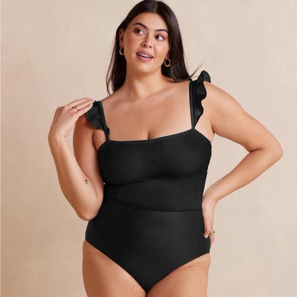 Summersalt The Ruffle Oasis Black One Piece Swimsuit Plus Size 20